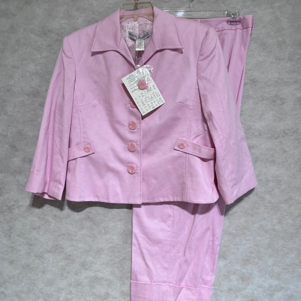 Design Elements Donna Degnan Pink Textured Pant Suit Blazer Trousers Set Size 16